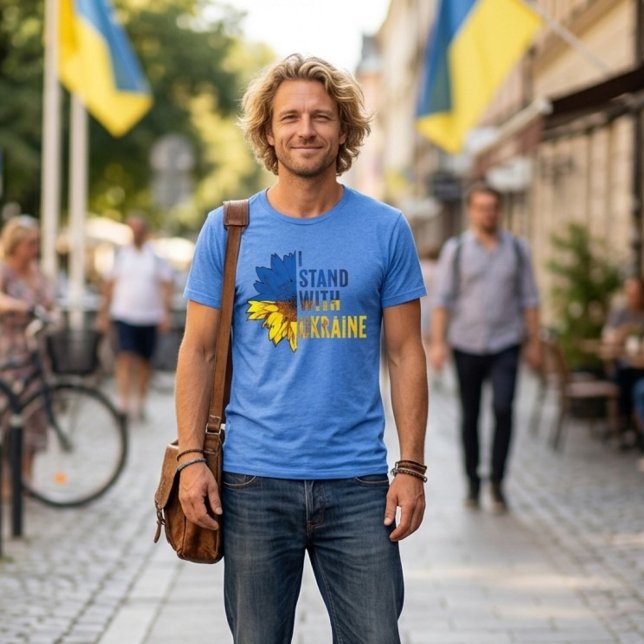Jag står med Ukraina & Solros fredssymbol.  T Shirt (Skapare uppladdad)