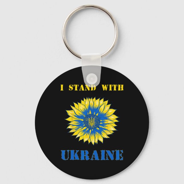 Jag Står Med Ukraina Solros Retro Blommig Ukrain Nyckelring (Framsida)