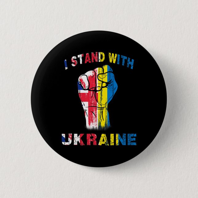 Jag Står Med Ukraina Storbritannien Uk Flagga  Knapp (Framsida)