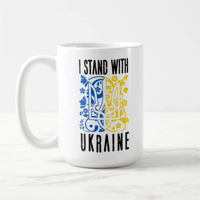 Jag står med Ukraina. Trident av Ukraina. Kaffemugg (Vänster)