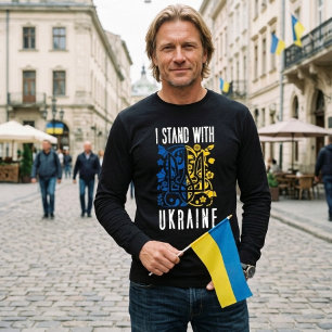 Jag står med Ukraina. Ukrainas statsvapen. T Shirt