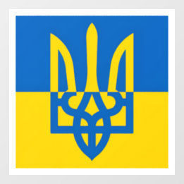 Jag står med Ukraina. Ukrainsk flagga. Treudd.