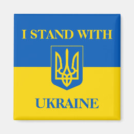 Jag står med Ukraina. Ukrainsk flagga & treudd. Magnet
