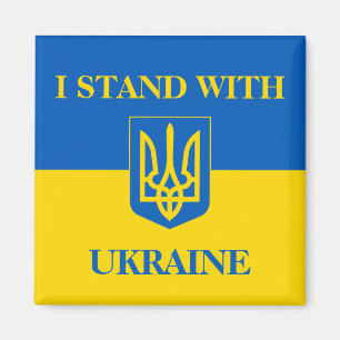 Jag står med Ukraina. Ukrainsk flagga & treudd. Magnet