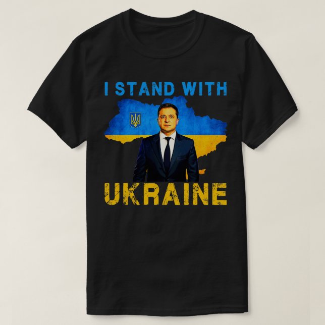 Jag står med Ukraina Volodymyr Zelensky Ukrainas T Shirt (Design framsida)