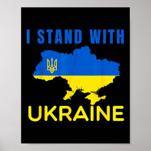 Jag står med Ukrainas flagga emblem karta patriot Poster