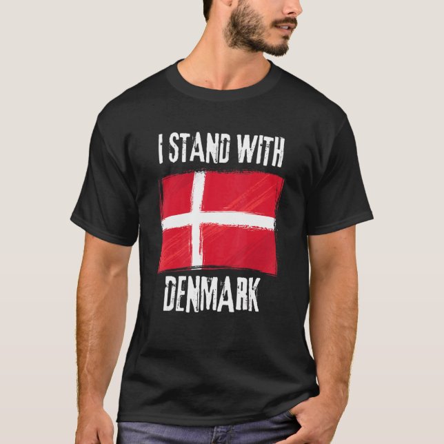 Jag står på Danmarks Flagga Dansk Flagga T Shirt (Framsida)