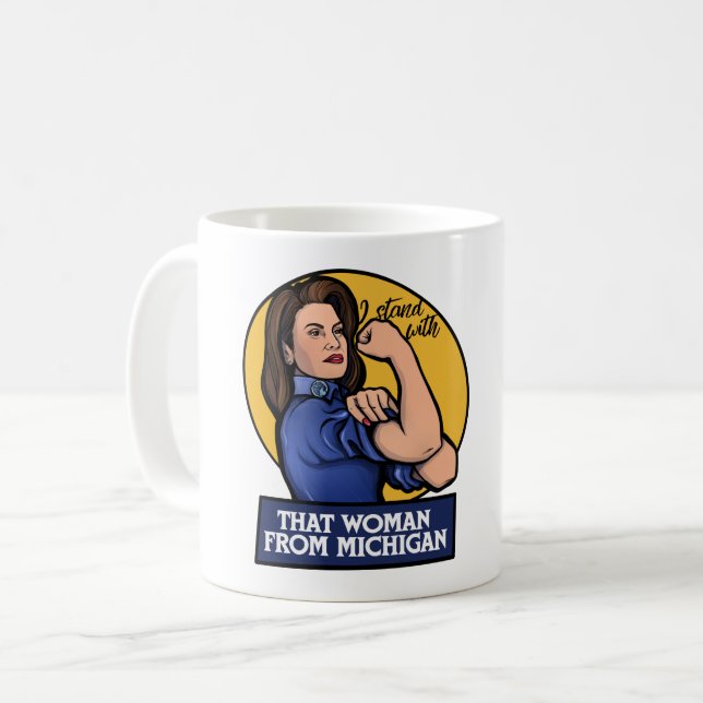 Jag står på den kvinnan från Michigan Gretchen Kaffemugg (Framsida vänster)