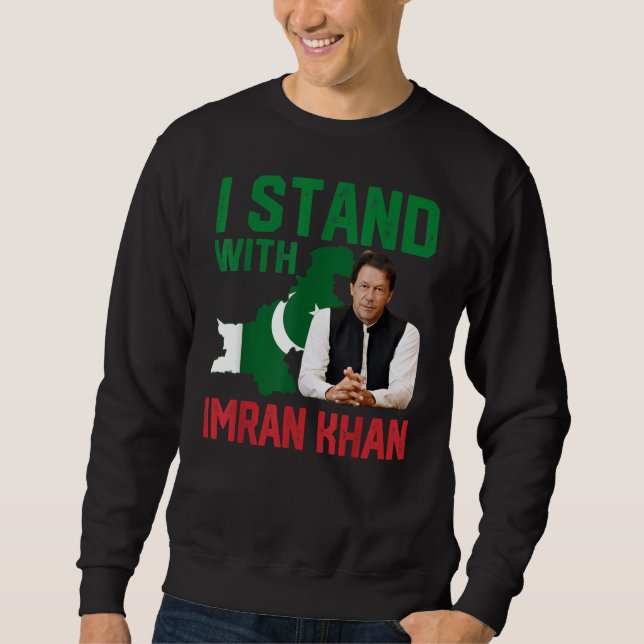 Jag står på Imran Khan PTI Party Pakistan Support Lång Ärmad Tröja (Framsida)