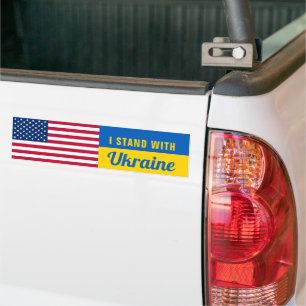 Jag står på Ukrainas amerikanska stödbil för F Bildekal