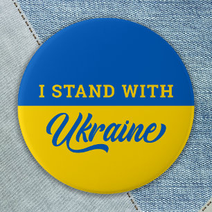 Jag står på Ukrainas blå Gult Flagga ukraniska Knapp