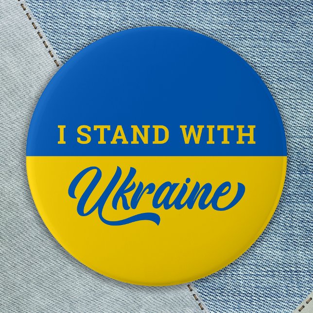 Jag står på Ukrainas blå Gult Flagga ukraniska Knapp (Skapare uppladdad)