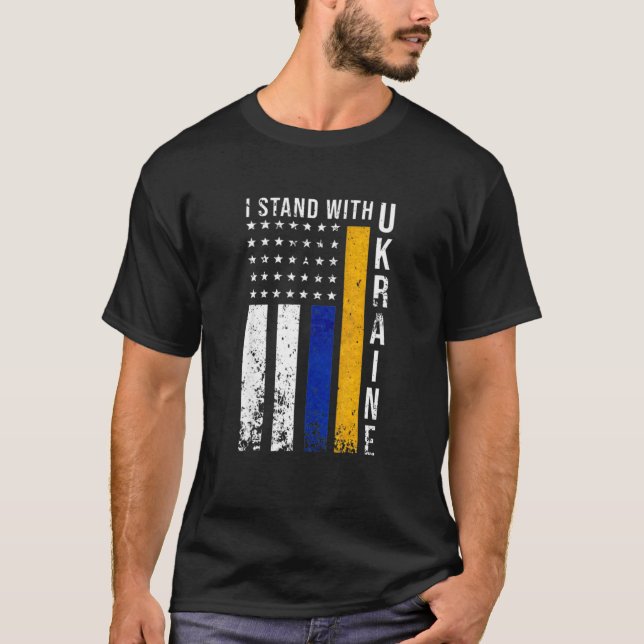 Jag står på Ukrainas Flagga American Flagga Su Pp  T Shirt (Framsida)