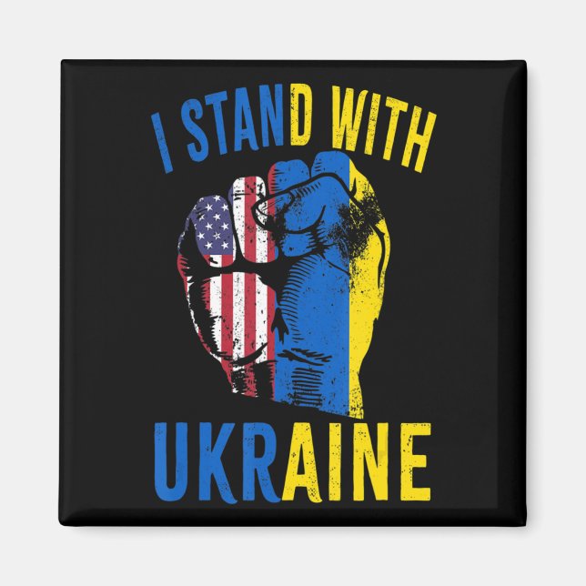 Jag står på Ukrainas Flagga American Flagga Suppor Magnet (Framsidan)