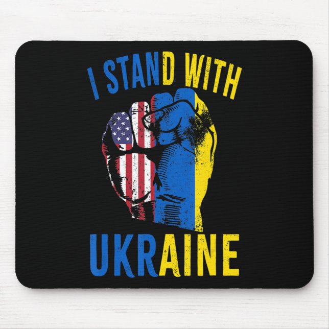 Jag står på Ukrainas Flagga American Flagga Suppor Musmatta (Framsidan)