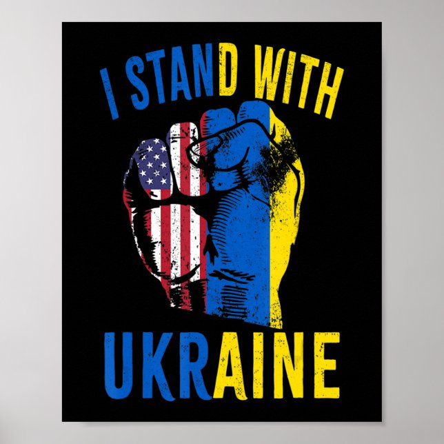 Jag står på Ukrainas Flagga American Flagga Suppor Poster (Framsidan)