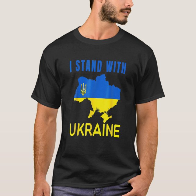 Jag står på Ukrainas Flagga Emblem Karta Patriot T Shirt (Framsida)