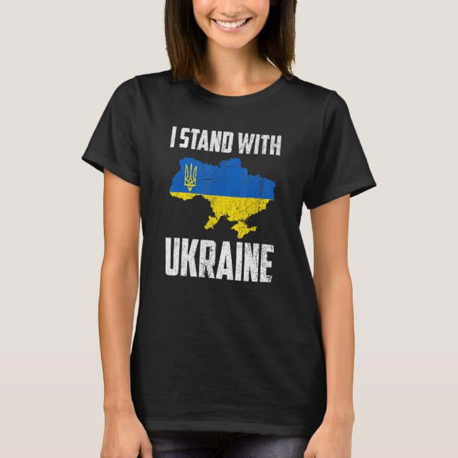 Jag står på Ukrainas Flagga Emblem Karta Patriot T Shirt (Framsida)