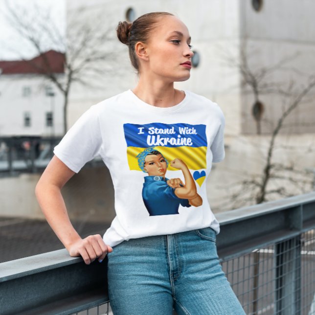 Jag står på Ukrainas Flagga Retro Rosie Womens Bas T Shirt (I Stand With Ukraine Womens Shirt)