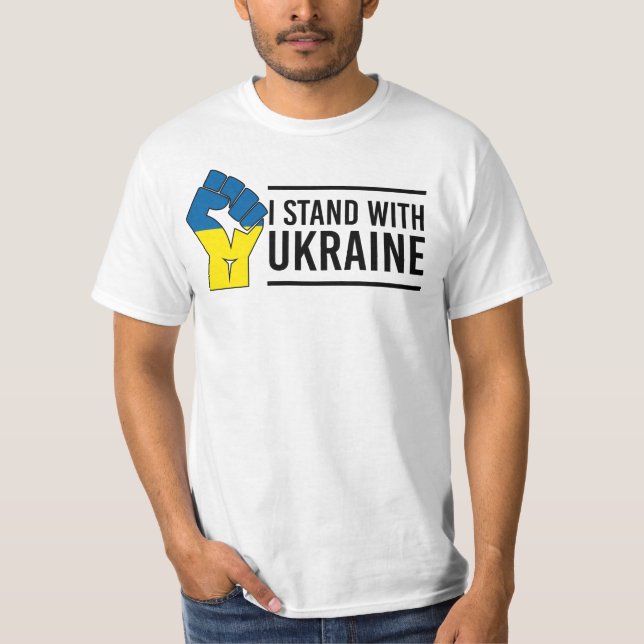 Jag står på Ukrainas sida | Ukraina Flagga Hand Fi T Shirt (Framsida)