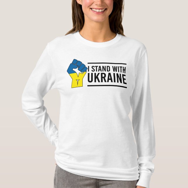 Jag står på Ukrainas sida | Ukraina Flagga Hand Fi T Shirt (Framsida)