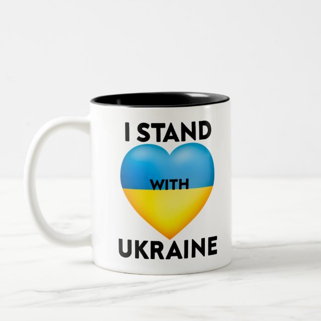Jag står på Ukrainas sida, vi stöder Ukraina Två-Tonad Mugg (Vänster)