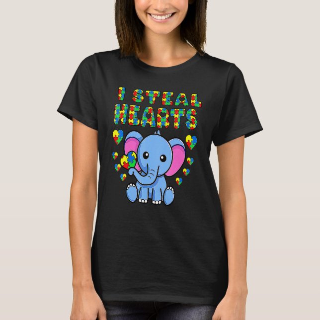 Jag Steal Hearts Autism Awareness Elephant Puzzle  T Shirt (Framsida)