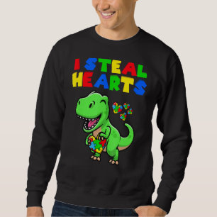Jag Steal Hearts Autism Awareness Puzzle T Rex Din Lång Ärmad Tröja