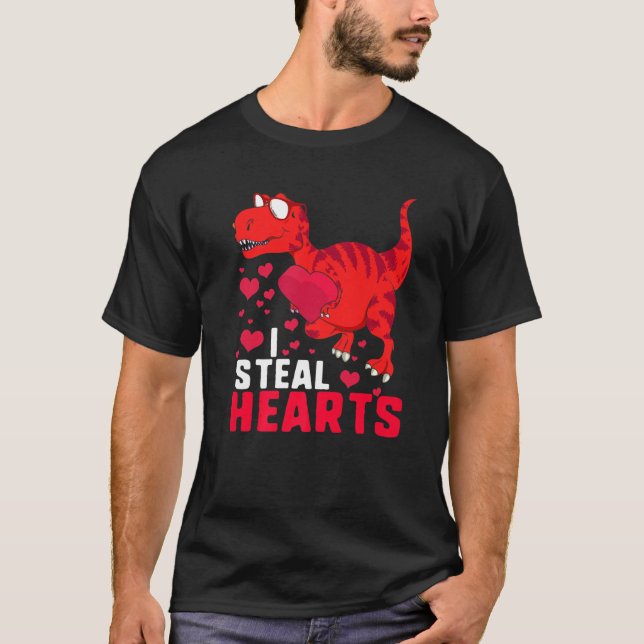Jag Steal Hearts Boys Valentines day Kids Dinosaur T Shirt (Framsida)
