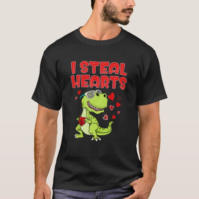 Jag steal Hearts Cute T Rex Dino Valentine Day Boy T Shirt (Framsida)