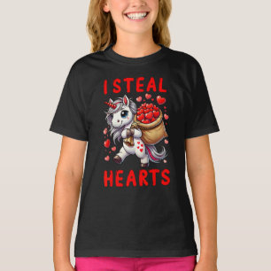 Jag Steal Hearts Cute Unicorn Valentines day T Shirt