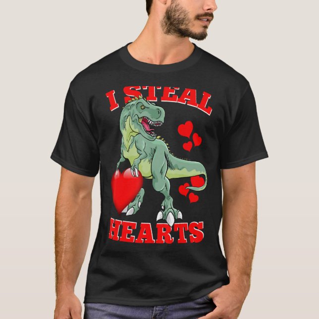 Jag Steal Hearts Cute Valentine Dinosaur Rex T Shirt (Framsida)