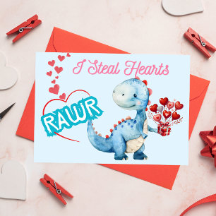 Jag Steal Hearts! Dagskort för Cute Dinosaur Valen Tack Kort
