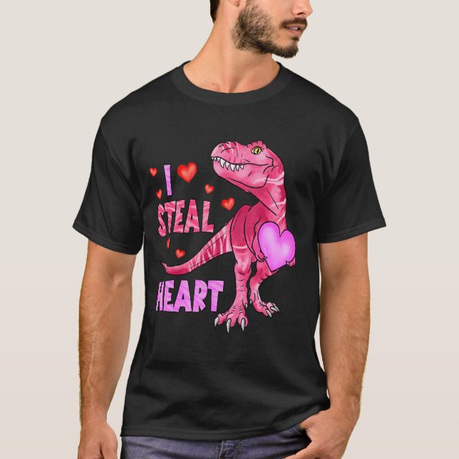 Jag steal Hearts Dinosaur Kids Boys Alla hjärtans  T Shirt (Framsida)