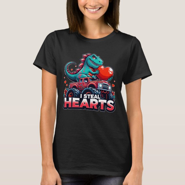 Jag Steal Hearts Dinosaur Valentine 2024 T Shirt (Framsida)