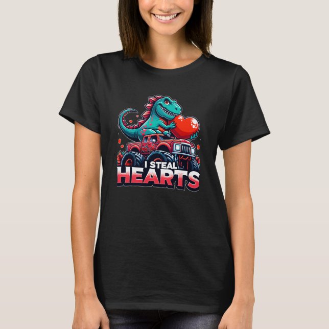 Jag Steal Hearts Dinosaur Valentine T Shirt (Framsida)