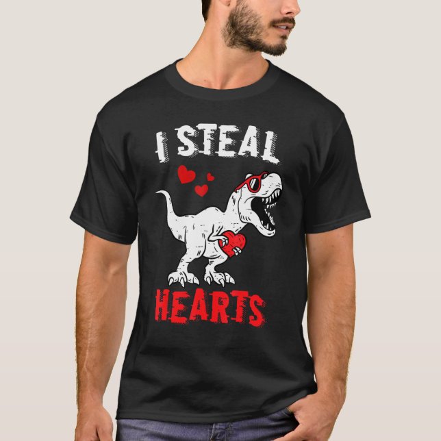 Jag Steal Hearts Dinosaur Valentines day Boys Kids T Shirt (Framsida)