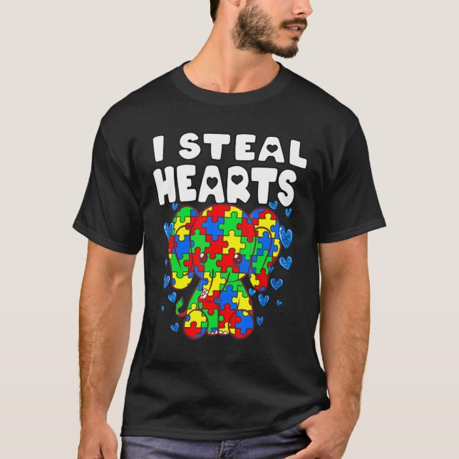 Jag Steal Hearts Puzzle Autism Awareness Cute Elep T Shirt (Framsida)