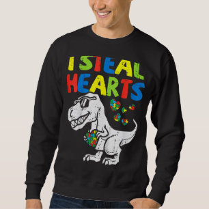 Jag Steal Hearts Puzzle Autism Awareness T Rex Din Lång Ärmad Tröja