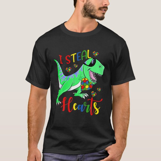 Jag Steal Hearts Puzzle Autism Awareness T Rex Din Shirt (Framsida)