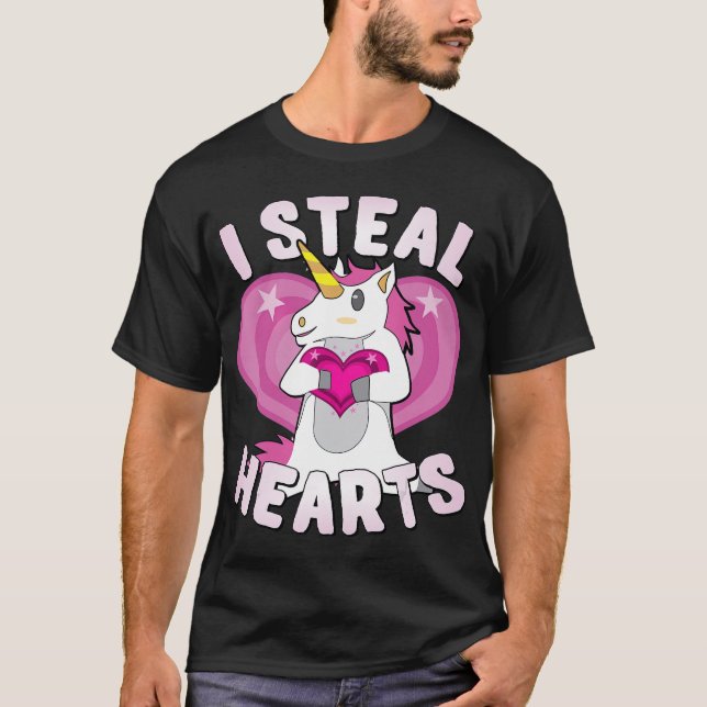 Jag Steal Hearts Unicorn Valentines day T Shirt (Framsida)