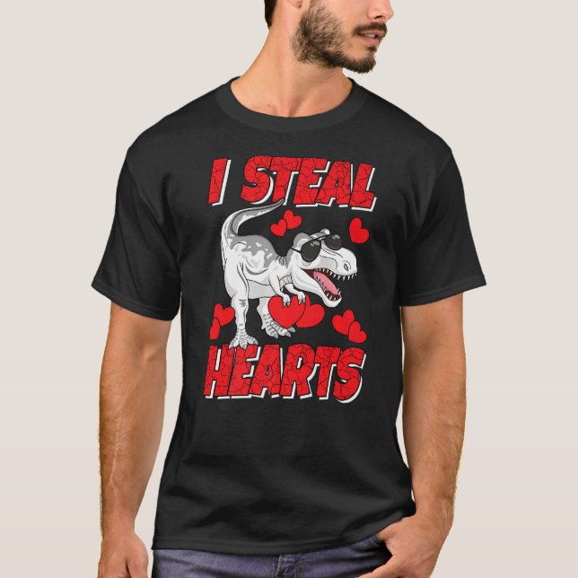 Jag steal Hearts Valentindag Kids Dino Rex Boy T Shirt (Framsida)