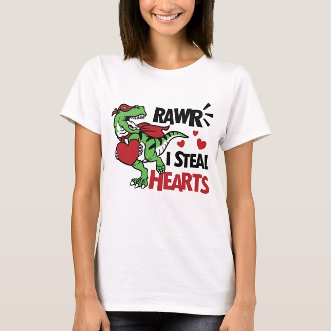 Jag Steal Hearts Valentine Dinosaur Valentine Day T Shirt (Framsida)