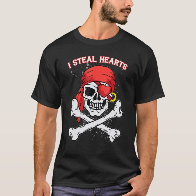 Jag Steal Hearts Valentines day Jolly Roger Pirat  T Shirt (Framsida)
