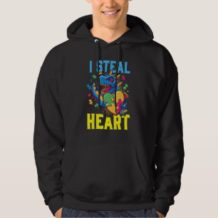 Jag Stjäl Hjärta Dinosaurie Autismmedvetenhet Hoodie