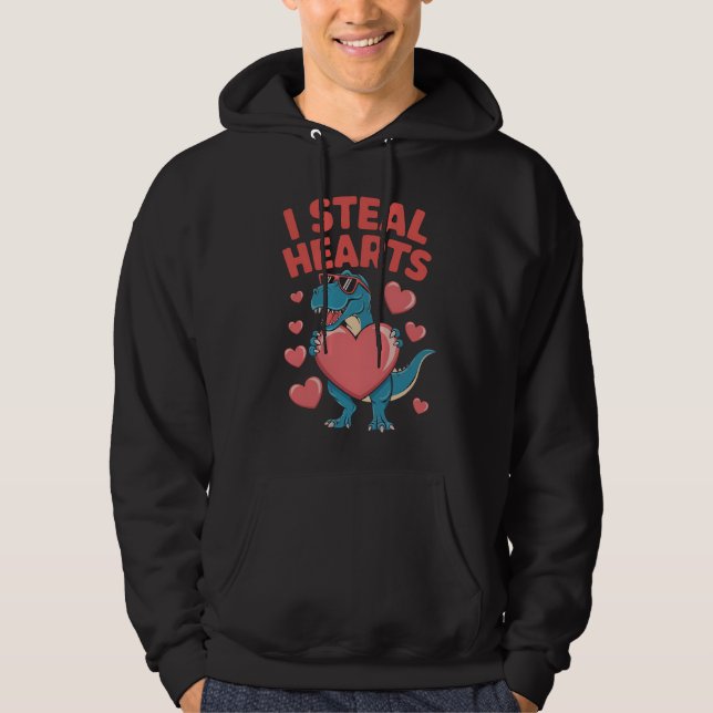 Jag stjäl hjärtan på Rex Dinosaur Valentindagen Hoodie (Framsida)