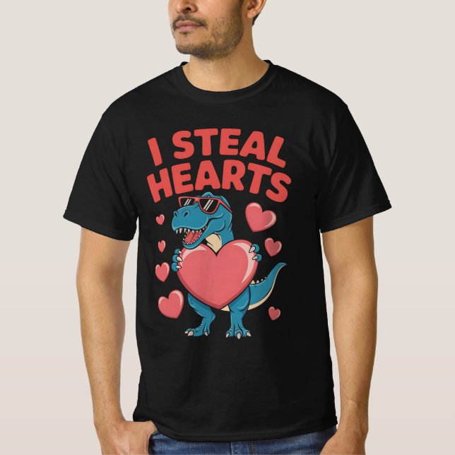 Jag stjäl hjärtan på Rex Dinosaur Valentindagen T Shirt (Framsida)