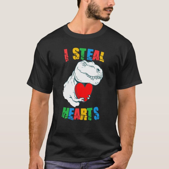Jag Stjäl Hjärtan Rex Autism Medvetenhet Alla Hjär T Shirt (Framsida)