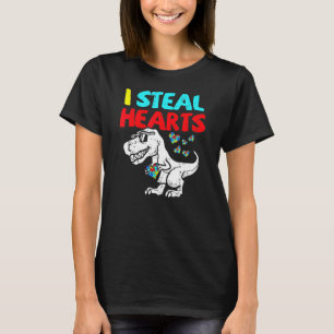 Jag Stjäl Hjärtan Trex Dinosaur Söt Pojke Autism M T Shirt