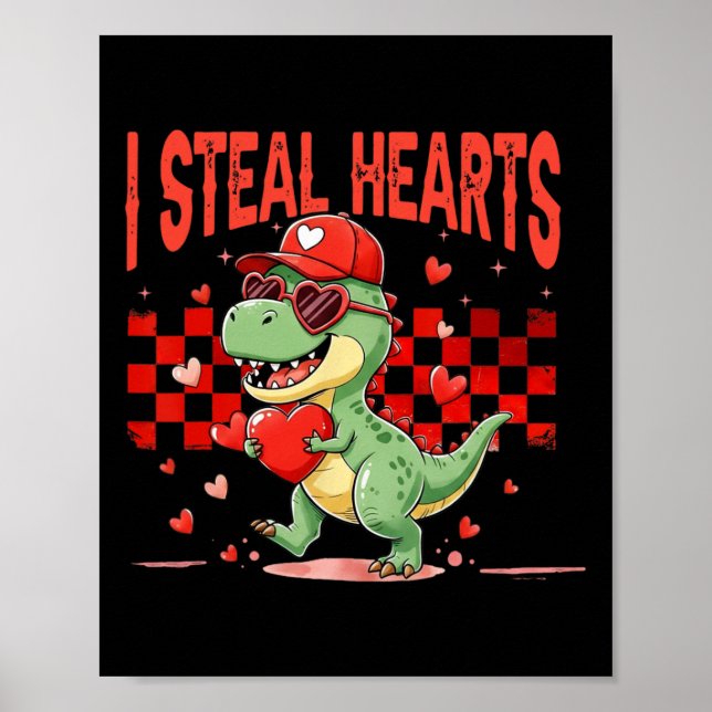 Jag stjäl hjärtan valentinpojkar barn dinosaurie h poster (Framsidan)
